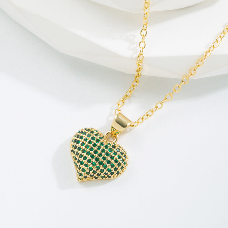 Wholesale Copper Plated Real Gold Inlaid with Colorful Zirconium Love Necklace Full of Diamond Sweater Chain